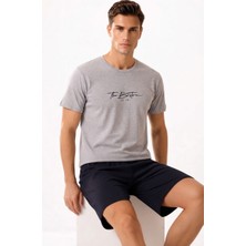Sude Homewear Erkek Kısa Kol Şort Önü Yazılı Pijama Takımı