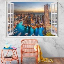Kanvassepetinet Pencereden Şehir Manzaraları Full Hd Baskı 3D Modern Duvar Sticker