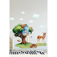Kanvassepetinet Ceylanlı Ağaç Ev Çocuk Oyun Odası Duvar Sticker Seti