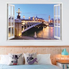 Kanvassepetinet Pencereden Şehir Manzaraları Full Hd Baskı 3D Modern Duvar Sticker
