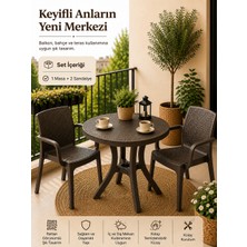 Yognetic Rattan Bahçe & Balkon Masa Sandalye Seti | 80 cm Yuvarlak Masa + 2 Sandalye