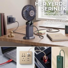 Asonic Dijital Göstergeli Mini USB Fan - 90 Derece Ayarlanabilir Şarj Edilebilir El Vantilatörü, Katlanabilir Taşınabilir Sessiz Masaüstü Siyah Cep Fanı