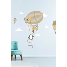 Kanvassepetinet Havada Penguenler Zeplin ve Hava Balonları Duvar Sticker Seti