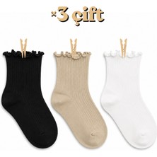 Carnaval Socks Kıvrık Fırfırlı Kadın Çorap 3’lü Set / Black Vanilla Set