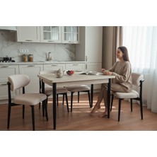 Tool Aksesuar T-7006 Traverten 70X120 Mdf Polo Krem Sandalye 4 Kişilik Mutfak Masa Takımı