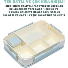 1330ML Lunchbox Tek Katlı 5 Bölmeli Pp Plastik Çocuk Sefer Tası Yemek Kutusu (Mavi)