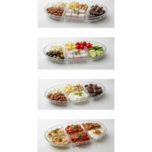 Şık Tasarımlı 3 Bölmeli Cam Kahvaltılık – 27X15 cm Dayanıklı Servis Tabağı, Çok Bölmeli Sunum Kabı, Çizgili Desen Modern Cam Meze ve Atıştırmalık Tabağı