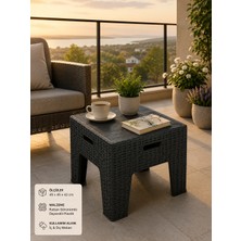 Yognetic Rattan Desenli Dayanıklı Yan Sehpa | Bahçe, Balkon, Şezlong Sehpası 45X45X42 cm