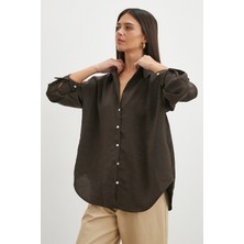 Trendquel Dökümlü Oversize Modal Gömlek Kahve