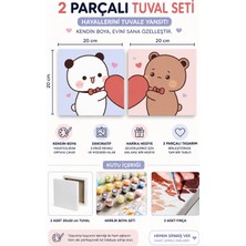 Corvo Sayılarla Boyama 20X20 cm Ikili Tuval Seti Fırça Boya Dahil - Kalp (Sevgiliye Hediye)