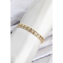cm Geometrik Model Zirkon Taşlı Vıp Seri Gold Renk Pirinç Kadın Bileklik TJ-BB8616 Midastech