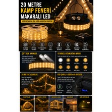 EyluX Shop Campıng 20 Metre Solar LED Şeritli Makaralı Kamp Lambası - Gün Işığı Çok Fonksiyonlu Projektör ve El Feneri Type-C Şarj Kablosu