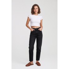 Markapia Kadın Yüksek Bel Slim Fit %100 Pamuk Antrasit Jean Pantolon