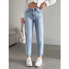 Herton Kadın Yüksel Bel Mom Jean  Pantolon %100 Cotton Esneme Yok