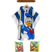 Mickey Mouse Erkek Çocuk Plaj Havlusu Panço Kapüşonlu + Yüzme Kolluk Şişme 3-6 Yaş