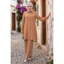 Hafsa Mina Çift Cepli Gömlekli Ikili Takım Camel HM2685