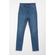 Markapia Kadın Mavi Yüksek Bel Slim Fit Likralı Jean Pantolon