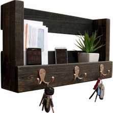 Dekoriye Ahşap Duvar Rafı Rustic Vestiyer Askılık Raf Kitaplık