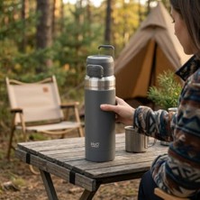 Paslanmaz Çelik Termos Matara - 1000 ml (1 Litre) Kapasiteli, Renk Seçenekli Isı Yalıtımlı Çelik Suluk (Gri)