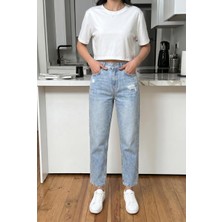 Herton Kadın Yüksel Bel Mom Jean  Pantolon %100 Cotton Esneme Yok