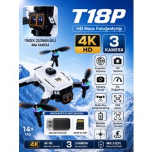 Atlt Atlantis T18P Dron 4K Hd Hava Fotorafçılığı 3 Lens USB Kart Okuyucu+Kafıza Kartı Hediye Tek Tuş Iniş Kalkış Ekranlı Kumanda Fırçasız Motor Havada Sabit Kalma 360 Derece Engel Algılama Elektirikli Kamera