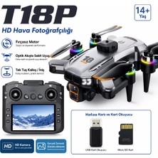 Atlt Atlantis T18P Dron 4K Hd Hava Fotorafçılığı 3 Lens USB Kart Okuyucu+Kafıza Kartı Hediye Tek Tuş Iniş Kalkış Ekranlı Kumanda Fırçasız Motor Havada Sabit Kalma 360 Derece Engel Algılama Elektirikli Kamera