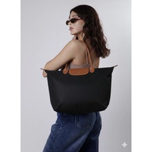 Fashion Sargınlar Siyah Taba Katlanabilir Deri Saplı Büyük Kol Omuz ve El Çantası