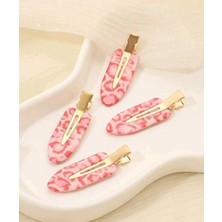 My Balli Store Pembe Leopar Desenli Kawaii Çıt Çıt 4'lü Makyaj Tokası