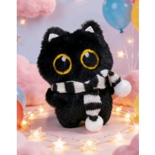 My Balli Store Siyah Beyaz Atkılı Peluş Kedi Anahtarlık Çanta Charmı