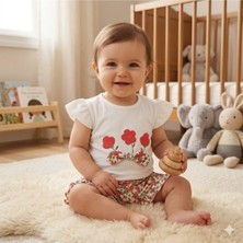 Erca Home Tekstil Ürünleri Çiçek Nakışlı Şort Bluz  Takım 6 Ay,9 Ay,12 Ay,18 Ay Kız