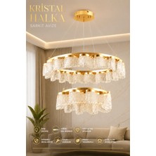 Elvora Home Modern (Premium) Ledli 115W Şelale Tasarım Gold Sarkıt Avize 3 Renk Salon Oturma Odası Avizesi Modelleri
