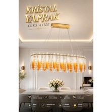 Elvora Home Modern (Premium) Kristal Taşlı Amber Yapraklı Gold Sarkıt Avize 3 Renk Ledli 88W Lüks Aydınlatma Salon Oturma Odası Yemek Masası Üstü Avizesi Modelleri