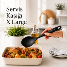 Ivory Xl Silikon Servis Kaşığı Yapışmaz Tencere ve Tava Uyumlu Ergonomik Saplı Büyük Boy Pilav Servis Kaşığı Sariva Home