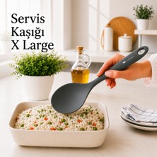 Ivory Xl Silikon Servis Kaşığı Yapışmaz Tencere ve Tava Uyumlu Ergonomik Saplı Büyük Boy Pilav Servis Kaşığı Sariva Home