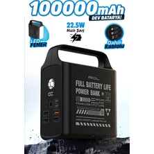 Acl PW-155 100.000MAH Taşınabilir Enerji Istasyonu Powerbank 22.5W Hızlı Şarj | Dahili Lightning + Type-C + USB Kablo | LED Kamp Feneri | 4 USB Çıkış | Dijital Ekran