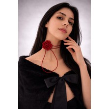 Sed da Exclusive Kırmızı  Gül  Detaylı  Choker  Kolye