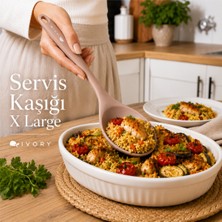 Ivory Xl Silikon Servis Kaşığı Yapışmaz Tencere ve Tava Uyumlu Ergonomik Saplı Büyük Boy Pilav Servis Kaşığı Sariva Home