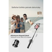 Gees Global LED Işıklı Selfie Çubuğu Bluetooth Kumandalı Kablosuz Tripot Selfie Monopod Selfie Stick Siya