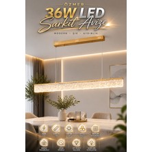Elvora Home Modern (Premium) Beton Görünümlü Aydınlatma Ledli 36W Sarkıt Avize Gold Kasa 3 Renk Yemek Masası Üstü Avizesi Modelleri