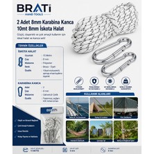 BRATİ HAND TOOLS 2 Adet 8mm Karabina Kanca, 10 Metre 8mm Ip ( Salıncak, Hamak Tavan Asma Aparatı )