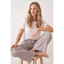 Morro Kadın Pamuklu Dokuma Pijama Altı Beli Lastikli Bağlamalı Geniş Paça Rahat Kesim Tek Alt