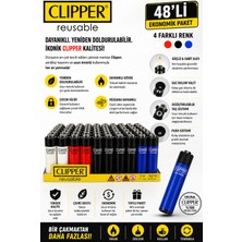 CLİPPER Orijinal Clipper Gazlı Çakmak 48\\\'li Ekonomik Paket – Doldurulabilir Taş Değiştirilebilir 4 Renk
