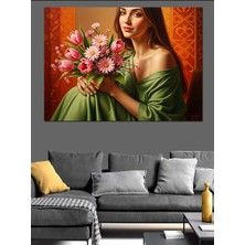 Kanvassepetinet Pembe Buket Tutan Yüksek Kaliteli Yağlı Boya Dokulu Kanvas Canvas Tablo Kanvas Tablo Canvas Tablo D