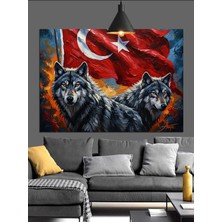 Kanvassepetinet Türk Bayrağı Kurt Yüksek Kaliteli Yağlı Boya Dokulu Kanvas Canvas Tablo Kanvas Tablo Canvas Tablo D