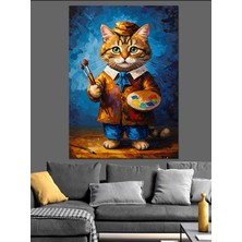 Kanvassepetinet Sevimli Ressam Kedi Yüksek Kaliteli Yağlı Boya Dokulu Kanvas Canvas Tablo Kanvas Tablo Canvas Tablo