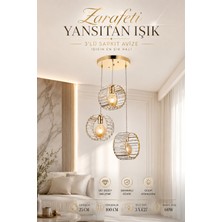 Elvora Home Modern (Premium) 3 Halkalı Gold Camlı Dekoratif Ledli 60W Salon Mutfak Yemek Odası Avizesi Modelleri 3XE27 Duyulu