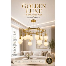 Elvora Home Eskitme (Premium) Gold 15 Opal Küreli Ledli 60W Dekoratif Sarkıt Avize Salon Mutfak Oturma Odası Avizesi Modelleri