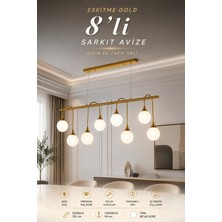 Elvora Home Eskitme (Premium) Gold 8 Opal Küreli Sarkıt Avize Ledli 40W Yemek Masası Üstü Salon Mutfak Avizesi Modelleri