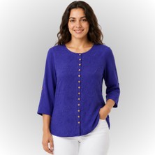 Etki Moda %100 Organik Pamuk Kadın Önü Nakışlı Düğme Detaylı Otantik Bluz