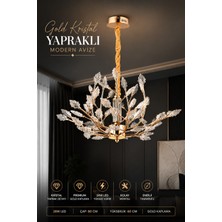 Elvora Home Modern (Premium) Kristal Sarmaşık Yaprak Detaylı Gold Ledli 28W Avize Salon Mutfak Oturma Odası Yemek Odası Sarkıt Avizesi Modelleri